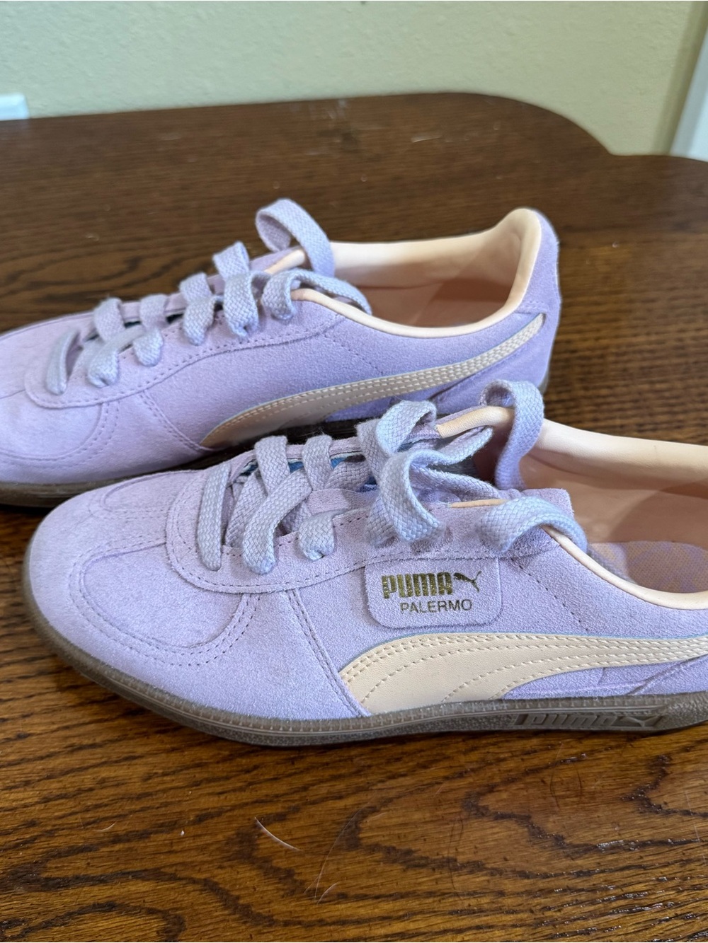 Puma Palermo Women's Lavender Suede Sneakers with Pale Pink Stripe - Picture 4 of 7